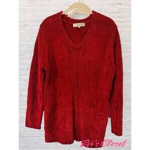 Carolyn Taylor For Design Sz M Red Sweater Women's Long Sleeve Ribbed V Neck